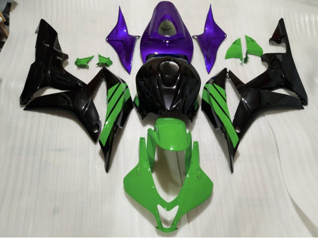 Gloss Black & Green and Purple Accents 2007-2008 Honda CBR600RR Motorcycle Fairing Gloss Black & Green and Purple Accents 2007-2008 Honda CBR600RR Motorcycle Fairing