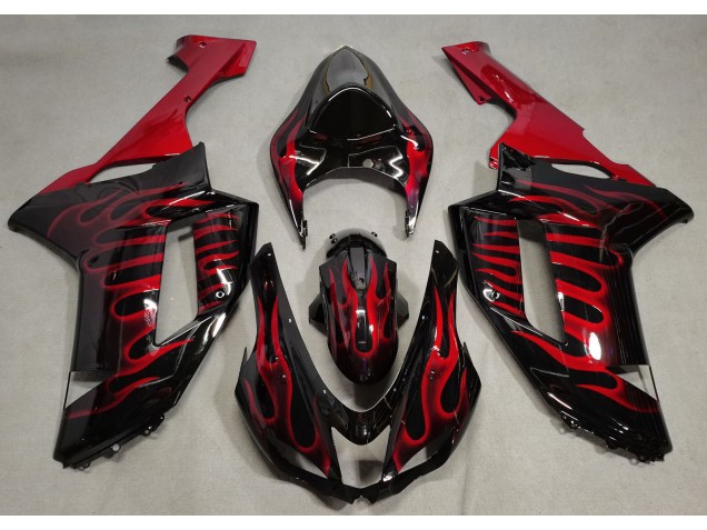 Gloss Black & Red Flame 2007-2008 Kawasaki ZX6R Motorcycle Fairing Gloss Black & Red Flame 2007-2008 Kawasaki ZX6R Motorcycle Fairing