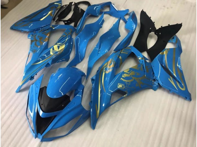 Gloss Blue with Gold 2016-2019 Kawasaki ZX10R Motorcycle Fairing Gloss Blue with Gold 2016-2019 Kawasaki ZX10R Motorcycle Fairing