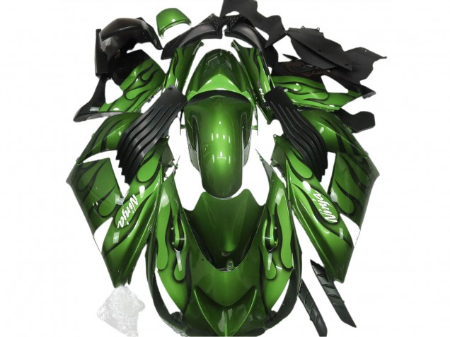 Gloss Green & Flame 2006-2011 Kawasaki ZX14R Motorcycle Fairing Gloss Green & Flame 2006-2011 Kawasaki ZX14R Motorcycle Fairing