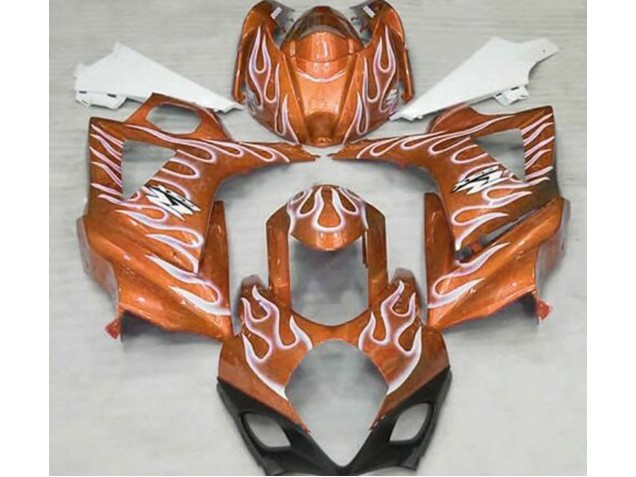 Gloss Orange and White Flame 2007-2008 Suzuki GSXR 1000 Motorcycle Fairing Gloss Orange and White Flame 2007-2008 Suzuki GSXR 1000 Motorcycle Fairing