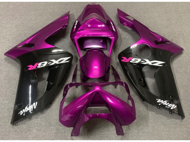 Gloss Pink and Black 2003-2004 Kawasaki ZX6R Motorcycle Fairing Gloss Pink and Black 2003-2004 Kawasaki ZX6R Motorcycle Fairing