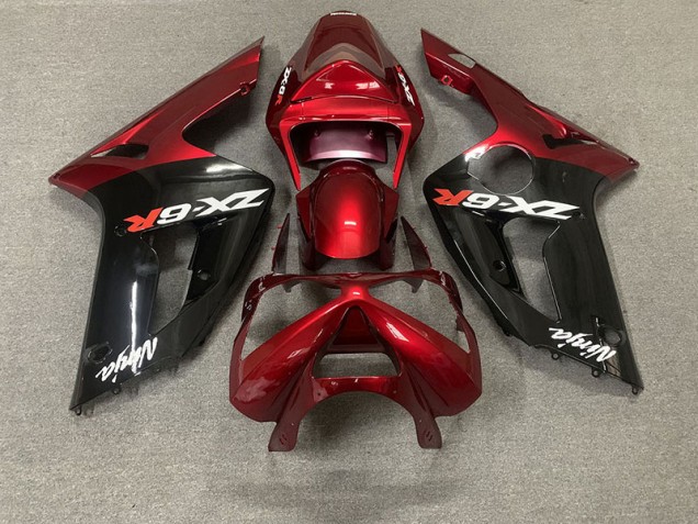 Gloss Red and Black 2003-2004 Kawasaki ZX6R Motorcycle Fairing Gloss Red and Black 2003-2004 Kawasaki ZX6R Motorcycle Fairing