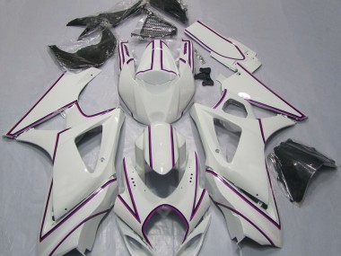 Gloss White Pink Pin Stripe 2007-2008 Suzuki GSXR 1000 Motorcycle Fairing