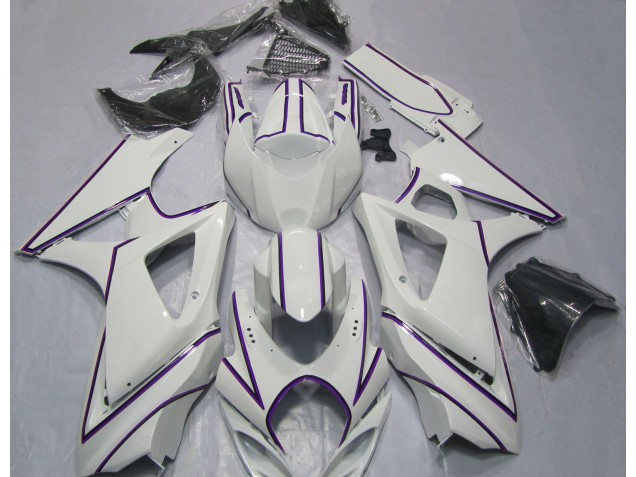 Gloss White Purple Pin Stripe 2007-2008 Suzuki GSXR 1000 Motorcycle Fairing Gloss White Purple Pin Stripe 2007-2008 Suzuki GSXR 1000 Motorcycle Fairing
