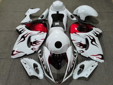 Gloss White & Red Flame 2008-2020 Suzuki GSXR 1300 Hayabusa Motorcycle Fairing