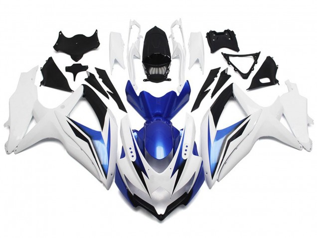 Gloss White With Silver and Blue 2008-2010 Suzuki GSXR 600-750 Motorcycle Fairing Gloss White With Silver and Blue 2008-2010 Suzuki GSXR 600-750 Motorcycle Fairing