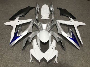 Gloss White With Silver and blue Matte Black Lower 2008-2010 Suzuki GSXR 600-750 Motorcycle Fairing