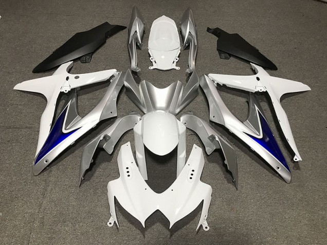 Gloss White With Silver and blue Matte Black Lower 2008-2010 Suzuki GSXR 600-750 Motorcycle Fairing Gloss White With Silver and blue Matte Black Lower 2008-2010 Suzuki GSXR 600-750 Motorcycle Fairing