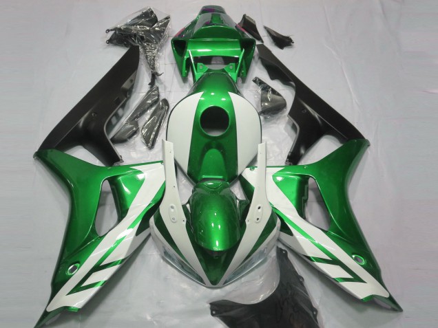 Gloss White and Green 2006-2007 Honda CBR1000RR Motorcycle Fairing Gloss White and Green 2006-2007 Honda CBR1000RR Motorcycle Fairing