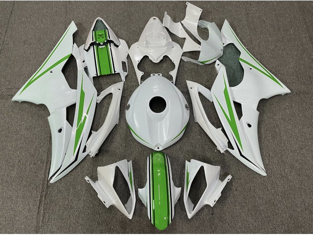 Gloss White and Green 2008-2016 Yamaha R6 Motorcycle Fairing Gloss White and Green 2008-2016 Yamaha R6 Motorcycle Fairing