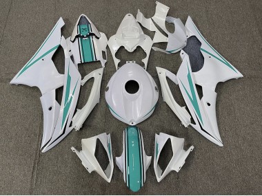 Gloss White and Teal 2008-2016 Yamaha R6 Motorcycle Fairing