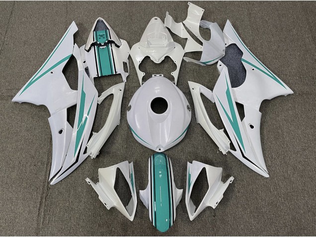 Gloss White and Teal 2008-2016 Yamaha R6 Motorcycle Fairing Gloss White and Teal 2008-2016 Yamaha R6 Motorcycle Fairing