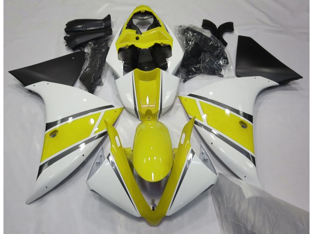 Gloss White and Yellow 2009-2011 Yamaha R1 Motorcycle Fairing