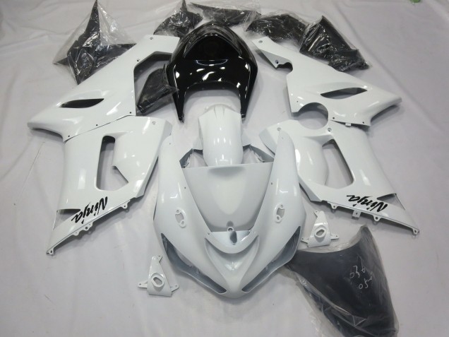 Gloss White with Black tail 2005-2006 Kawasaki ZX6R Motorcycle Fairing Gloss White with Black tail 2005-2006 Kawasaki ZX6R Motorcycle Fairing