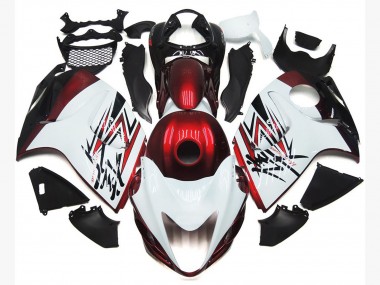 Gloss White with Deep Red Custom 2008-2020 Suzuki GSXR 1300 Hayabusa Motorcycle Fairing