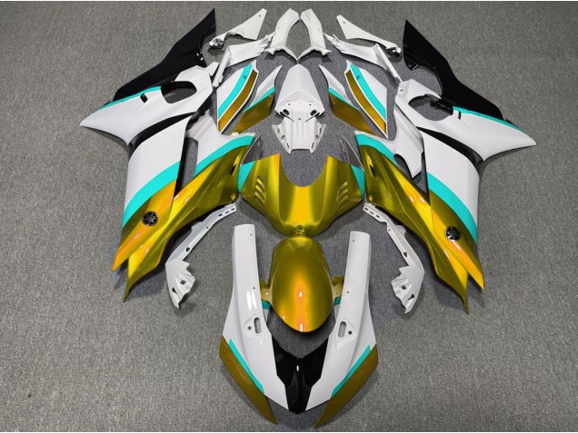 Gold and Light Blue Gloss 2017-2021 Yamaha R6 Motorcycle Fairing Gold and Light Blue Gloss 2017-2021 Yamaha R6 Motorcycle Fairing