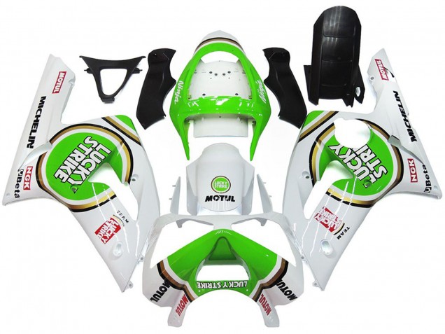 Green Lucky Strike Gloss 2003-2004 Kawasaki ZX6R Motorcycle Fairing Green Lucky Strike Gloss 2003-2004 Kawasaki ZX6R Motorcycle Fairing