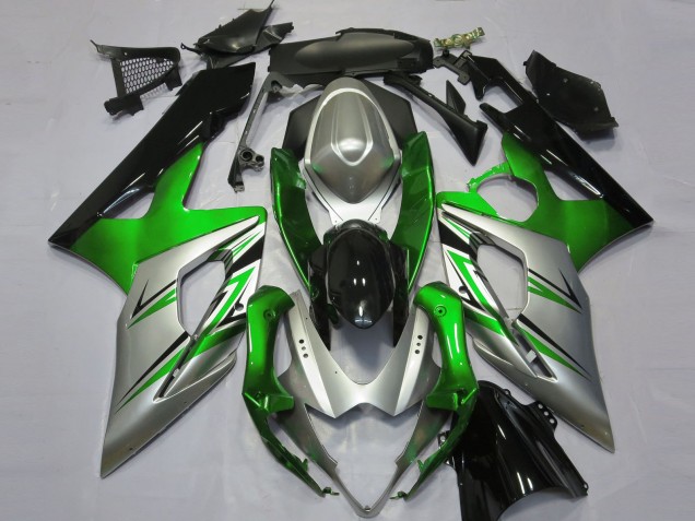 Green Silver and Black 2005-2006 Suzuki GSXR 1000 Motorcycle Fairing Green Silver and Black 2005-2006 Suzuki GSXR 1000 Motorcycle Fairing