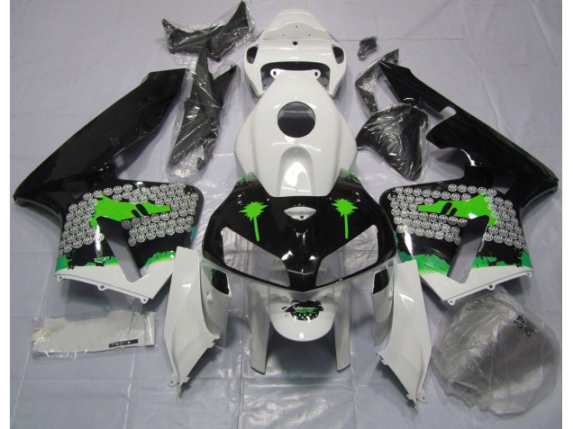 Green Splatter on Gloss Black 2005-2006 Honda CBR600RR Motorcycle Fairing Green Splatter on Gloss Black 2005-2006 Honda CBR600RR Motorcycle Fairing