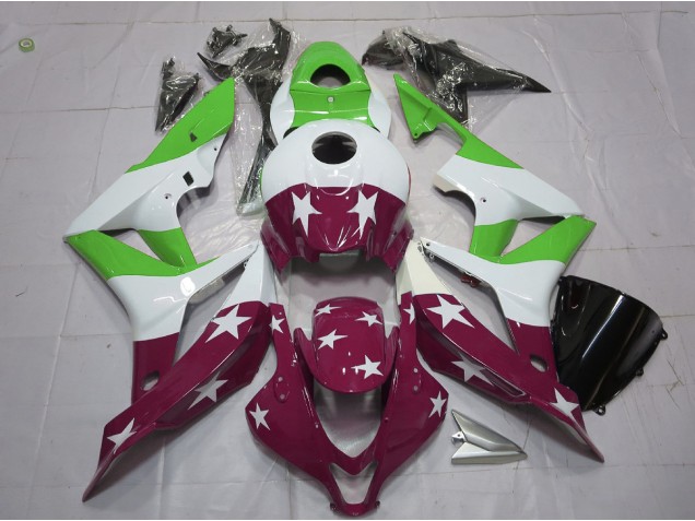 Green and Maroon Stars and Stripes 2007-2008 Honda CBR600RR Motorcycle Fairing Green and Maroon Stars and Stripes 2007-2008 Honda CBR600RR Motorcycle Fairing