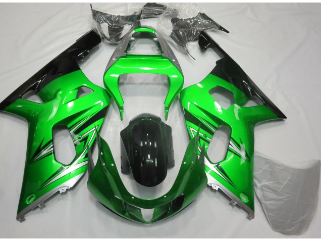 Green and Silver 2001-2003 Suzuki GSXR 600-750 Motorcycle Fairing Green and Silver 2001-2003 Suzuki GSXR 600-750 Motorcycle Fairing