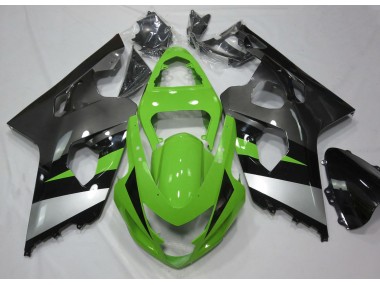 Green and Silver 2004-2005 Suzuki GSXR 600-750 Motorcycle Fairing