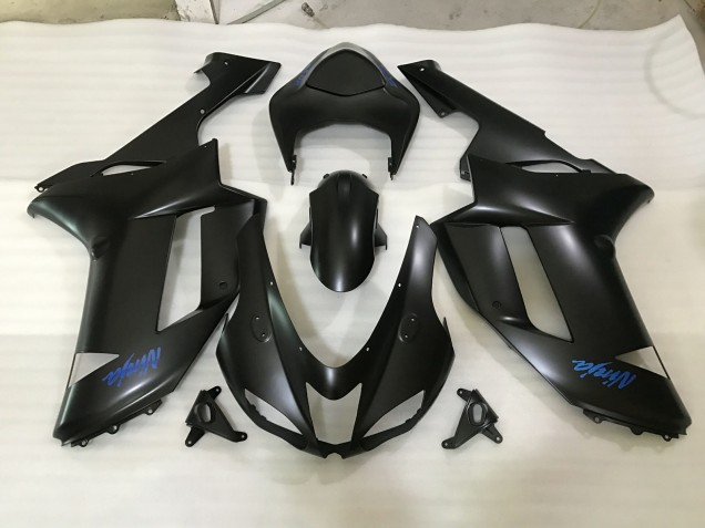 Matte Black & Blue Logo 2007-2008 Kawasaki ZX6R Motorcycle Fairing Matte Black & Blue Logo 2007-2008 Kawasaki ZX6R Motorcycle Fairing