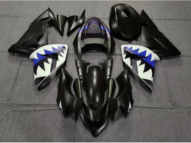 Matte Black and Dark Blue Shark 2004-2005 Kawasaki ZX10R Motorcycle Fairing Matte Black and Dark Blue Shark 2004-2005 Kawasaki ZX10R Motorcycle Fairing