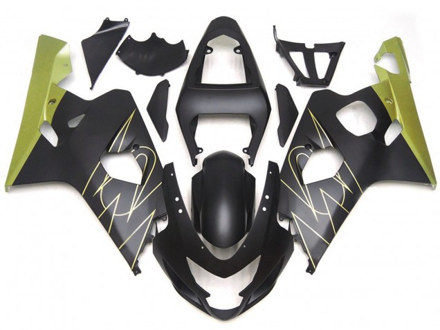 Matte Black and Gold Corona Custom 2004-2005 Suzuki GSXR 600-750 Motorcycle Fairing Matte Black and Gold Corona Custom 2004-2005 Suzuki GSXR 600-750 Motorcycle Fairing