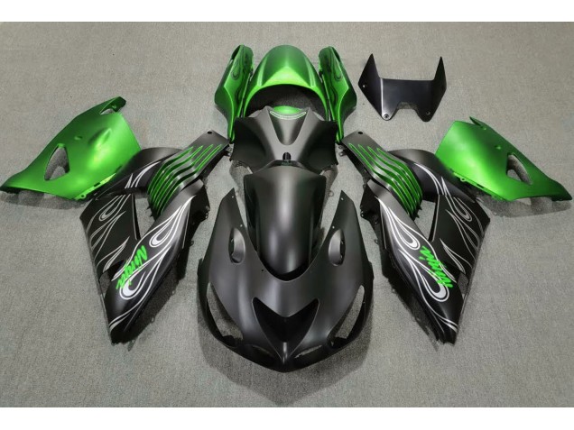 Matte Black and Green 2006-2011 Kawasaki ZX14R Motorcycle Fairing Matte Black and Green 2006-2011 Kawasaki ZX14R Motorcycle Fairing