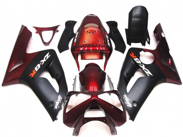 Matte Black and Maroon 2003-2004 Kawasaki ZX6R Motorcycle Fairing Matte Black and Maroon 2003-2004 Kawasaki ZX6R Motorcycle Fairing