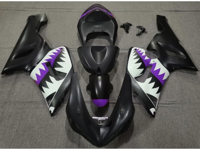 Matte Black and Purple Shark 2005-2006 Kawasaki ZX6R Motorcycle Fairing Matte Black and Purple Shark 2005-2006 Kawasaki ZX6R Motorcycle Fairing