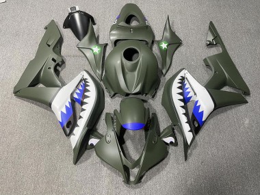 Matte Green & Blue Shark 2007-2008 Honda CBR600RR Motorcycle Fairing