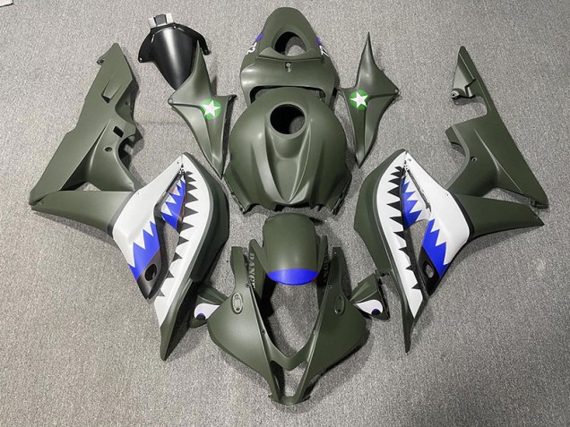 Matte Green & Blue Shark 2007-2008 Honda CBR600RR Motorcycle Fairing Matte Green & Blue Shark 2007-2008 Honda CBR600RR Motorcycle Fairing