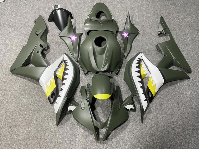 Matte Green & Yellow Shark 2007-2008 Honda CBR600RR Motorcycle Fairing Matte Green & Yellow Shark 2007-2008 Honda CBR600RR Motorcycle Fairing