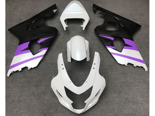 Matte White & Purple 2004-2005 Suzuki GSXR 600-750 Motorcycle Fairing Matte White & Purple 2004-2005 Suzuki GSXR 600-750 Motorcycle Fairing