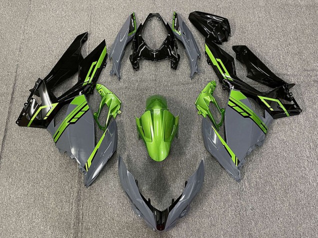 Nardo Grey and Green 2018-2023 Kawasaki Ninja 400 Motorcycle Fairing Nardo Grey and Green 2018-2023 Kawasaki Ninja 400 Motorcycle Fairing