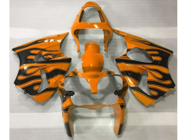 Orange & Black Flame 2000-2002 Kawasaki ZX6R Motorcycle Fairing Orange & Black Flame 2000-2002 Kawasaki ZX6R Motorcycle Fairing