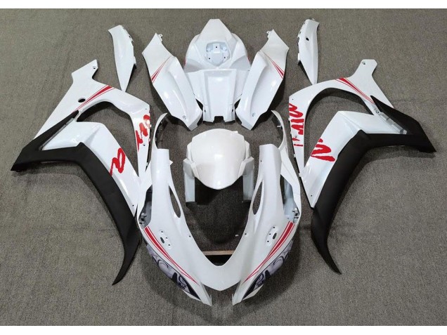Pearl White & Red Logos 2016-2019 Kawasaki ZX10R Motorcycle Fairing Pearl White & Red Logos 2016-2019 Kawasaki ZX10R Motorcycle Fairing