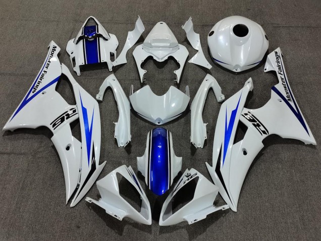 Pearl White and Blue 2008-2016 Yamaha R6 Motorcycle Fairing Pearl White and Blue 2008-2016 Yamaha R6 Motorcycle Fairing