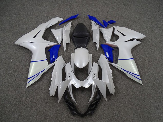 Pearl White and Dark Blue 2011-2024 Suzuki GSXR 600-750 Motorcycle Fairing Pearl White and Dark Blue 2011-2024 Suzuki GSXR 600-750 Motorcycle Fairing