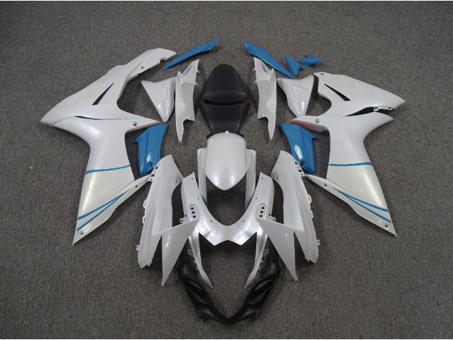 Pearl White and Light Blue 2011-2024 Suzuki GSXR 600-750 Motorcycle Fairing Pearl White and Light Blue 2011-2024 Suzuki GSXR 600-750 Motorcycle Fairing