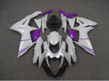 Pearl White and Purple 2011-2024 Suzuki GSXR 600-750 Motorcycle Fairing