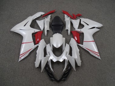 Pearl White and Red 2011-2024 Suzuki GSXR 600-750 Motorcycle Fairing