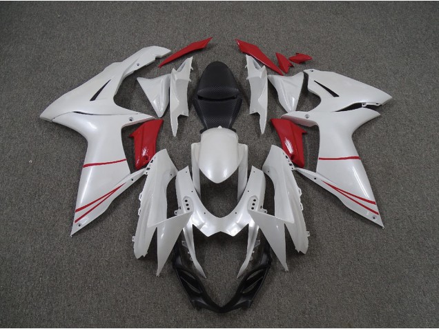 Pearl White and Red 2011-2024 Suzuki GSXR 600-750 Motorcycle Fairing Pearl White and Red 2011-2024 Suzuki GSXR 600-750 Motorcycle Fairing