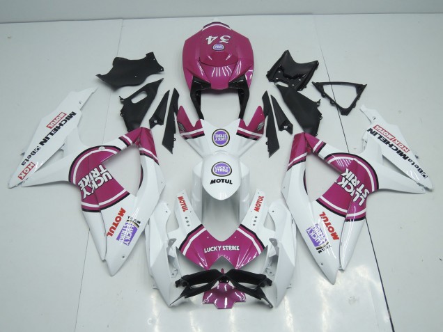Pink Lucky Strike 2008-2010 Suzuki GSXR 600-750 Motorcycle Fairing Pink Lucky Strike 2008-2010 Suzuki GSXR 600-750 Motorcycle Fairing