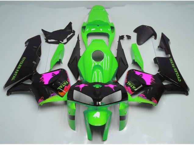 Pink Splatter on Green 2005-2006 Honda CBR600RR Motorcycle Fairing Pink Splatter on Green 2005-2006 Honda CBR600RR Motorcycle Fairing
