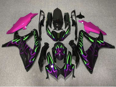 Purple and Green Flame 2008-2010 Suzuki GSXR 600-750 Motorcycle Fairing