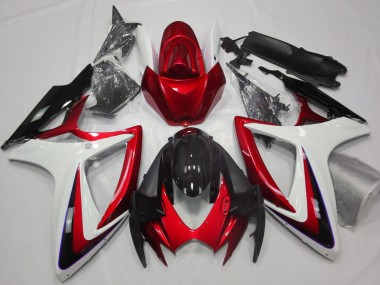 Red & White Debadged 2006-2007 Suzuki GSXR 600-750 Motorcycle Fairing